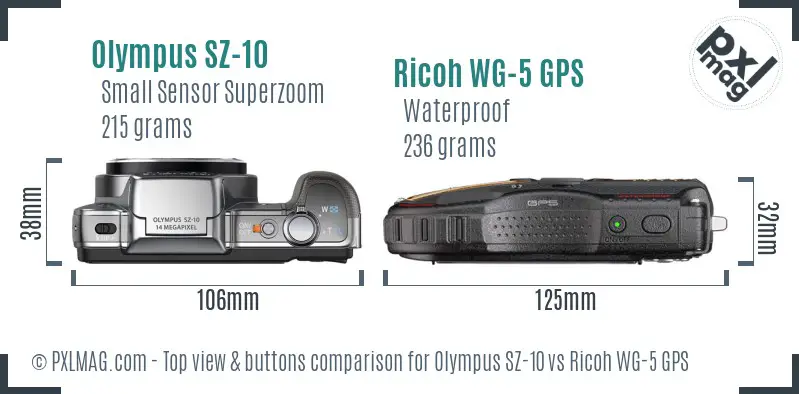 Olympus SZ-10 vs Ricoh WG-5 GPS top view buttons comparison