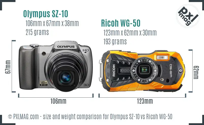 Olympus SZ-10 vs Ricoh WG-50 size comparison Olympus SZ-10 vs Ricoh WG-50 size comparison