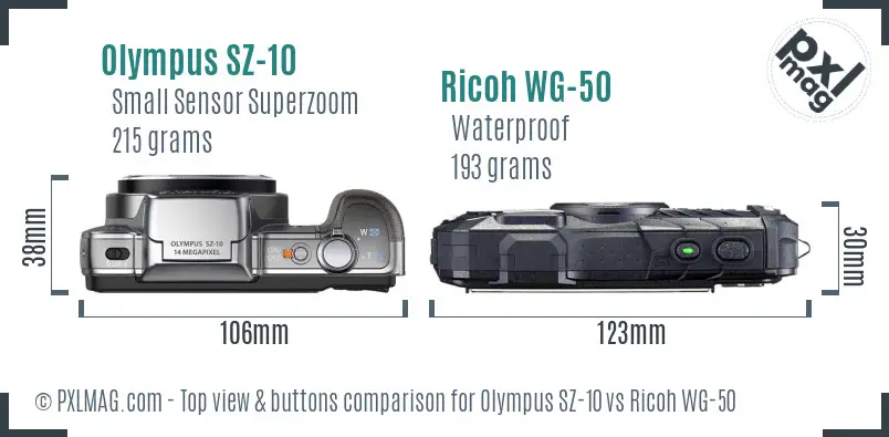 Olympus SZ-10 vs Ricoh WG-50 top view buttons comparison