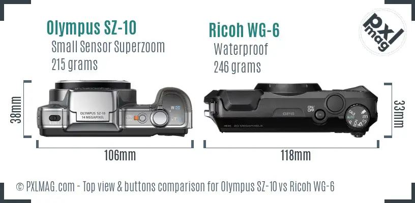 Olympus SZ-10 vs Ricoh WG-6 top view buttons comparison Olympus SZ-10 vs Ricoh WG-6 top view buttons comparison