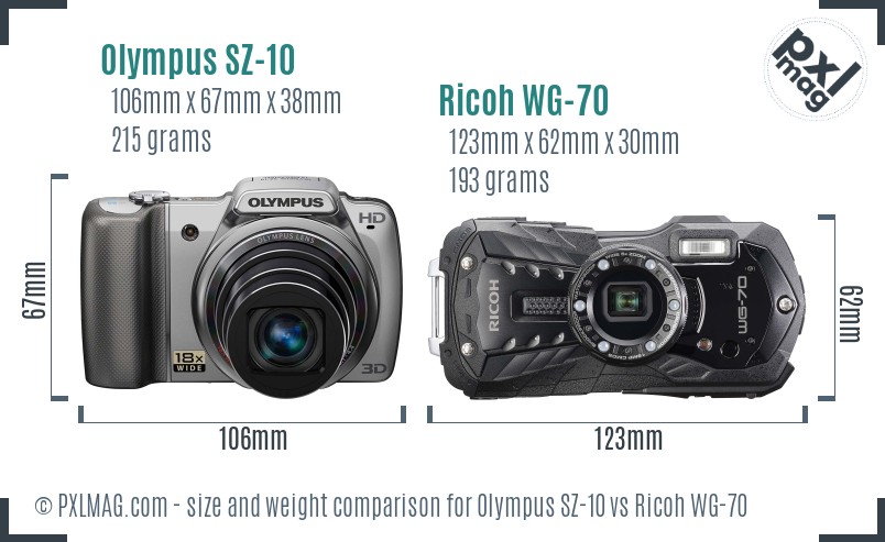 Olympus SZ-10 vs Ricoh WG-70 size comparison