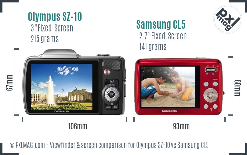 Olympus SZ-10 vs Samsung CL5 Screen and Viewfinder comparison