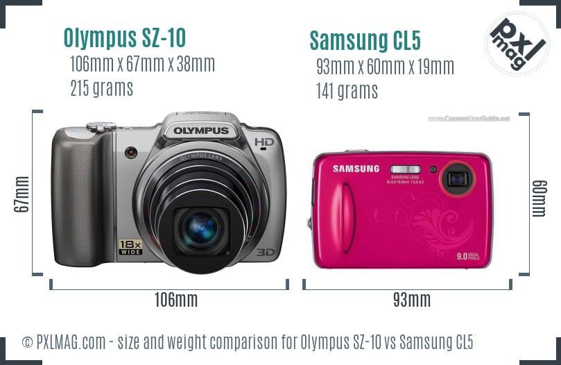 Olympus SZ-10 vs Samsung CL5 size comparison