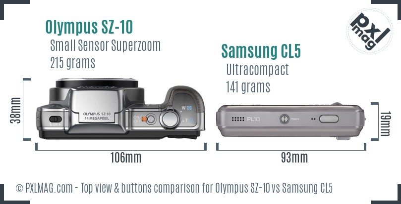 Olympus SZ-10 vs Samsung CL5 top view buttons comparison