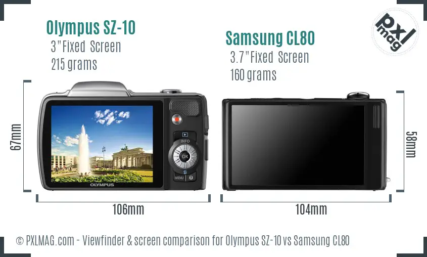 Olympus SZ-10 vs Samsung CL80 Screen and Viewfinder comparison