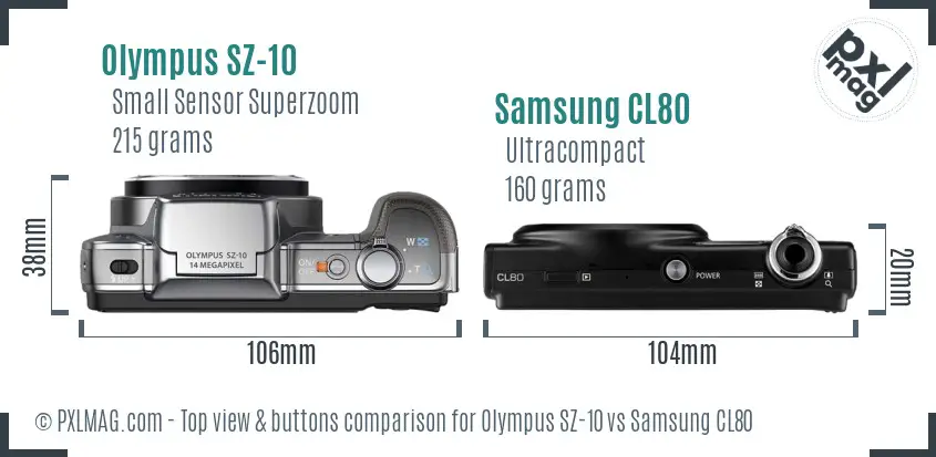 Olympus SZ-10 vs Samsung CL80 top view buttons comparison