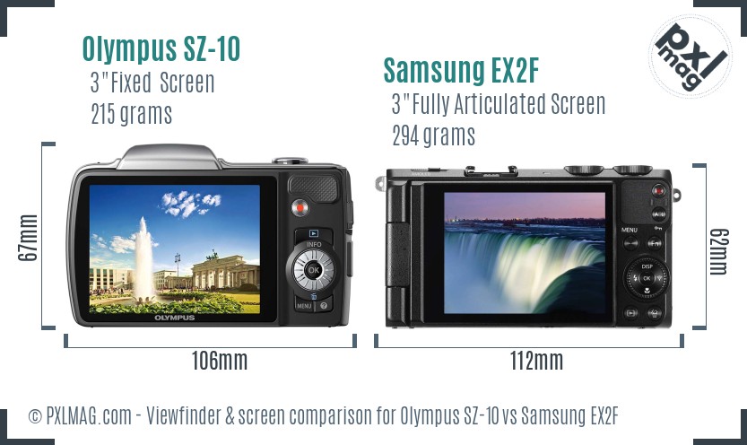 Olympus SZ-10 vs Samsung EX2F Screen and Viewfinder comparison