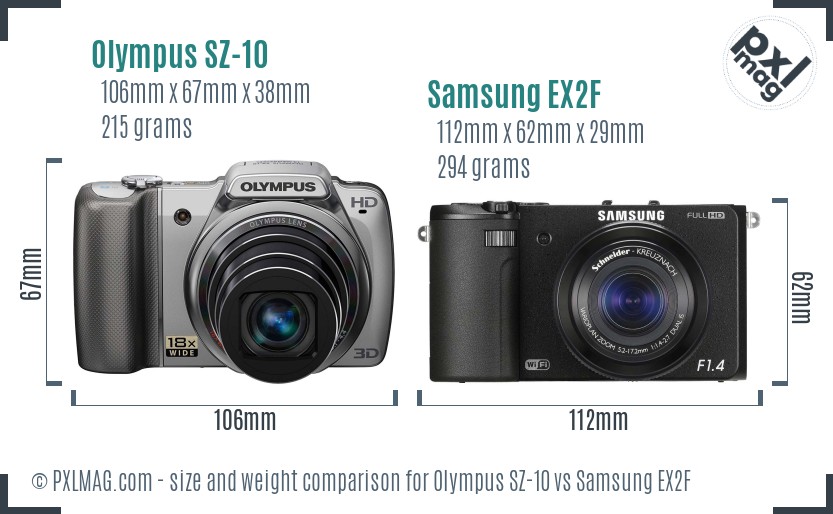 Olympus SZ-10 vs Samsung EX2F size comparison