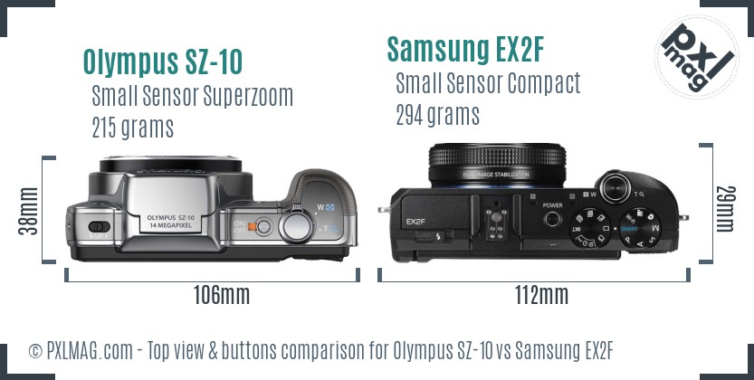 Olympus SZ-10 vs Samsung EX2F top view buttons comparison