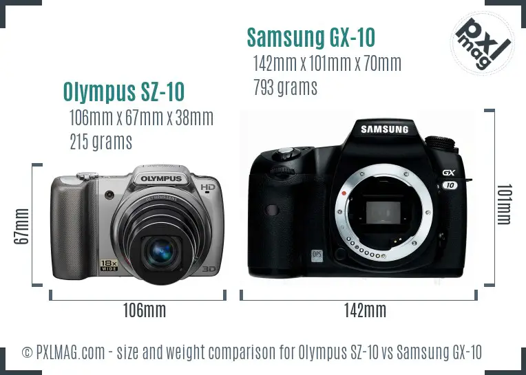 Olympus SZ-10 vs Samsung GX-10 size comparison Olympus SZ-10 vs Samsung GX-10 size comparison