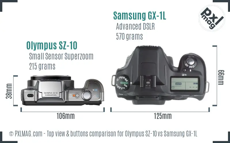 Olympus SZ-10 vs Samsung GX-1L top view buttons comparison Olympus SZ-10 vs Samsung GX-1L top view buttons comparison