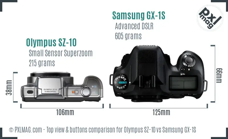 Olympus SZ-10 vs Samsung GX-1S top view buttons comparison Olympus SZ-10 vs Samsung GX-1S top view buttons comparison