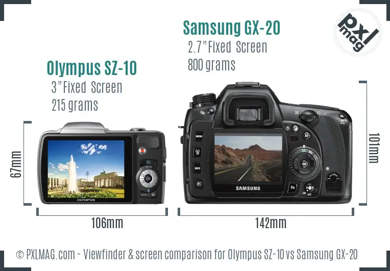 Olympus SZ-10 vs Samsung GX-20 Screen and Viewfinder comparison