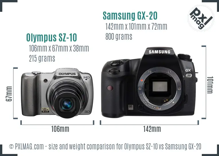 Olympus SZ-10 vs Samsung GX-20 size comparison