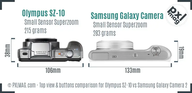 Olympus SZ-10 vs Samsung Galaxy Camera 2 top view buttons comparison