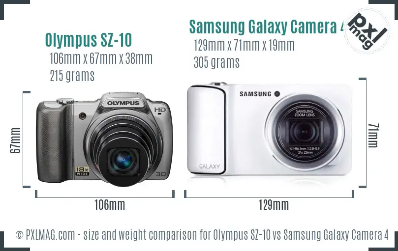 Olympus SZ-10 vs Samsung Galaxy Camera 4G size comparison