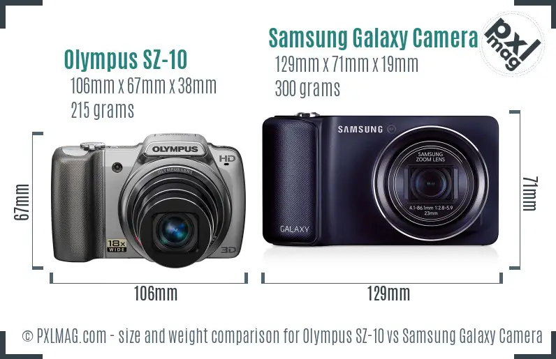 Olympus SZ-10 vs Samsung Galaxy Camera size comparison