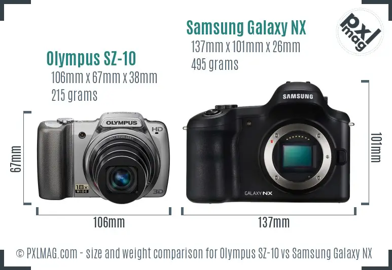 Olympus SZ-10 vs Samsung Galaxy NX size comparison
