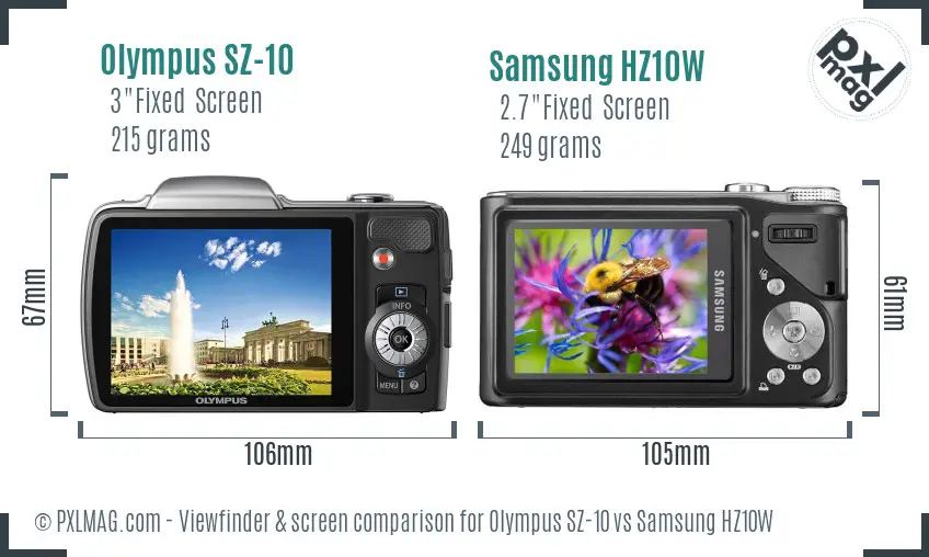 Olympus SZ-10 vs Samsung HZ10W Screen and Viewfinder comparison