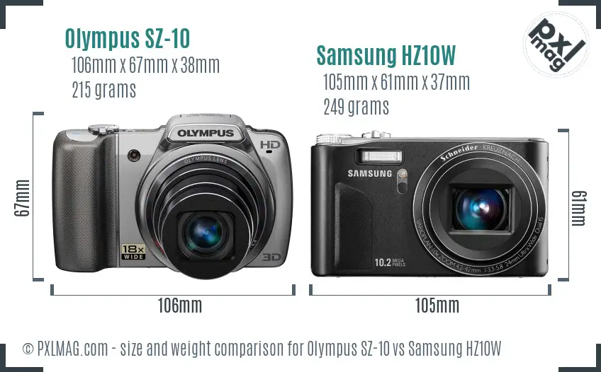 Olympus SZ-10 vs Samsung HZ10W size comparison