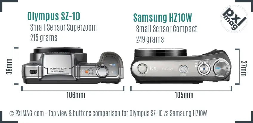 Olympus SZ-10 vs Samsung HZ10W top view buttons comparison