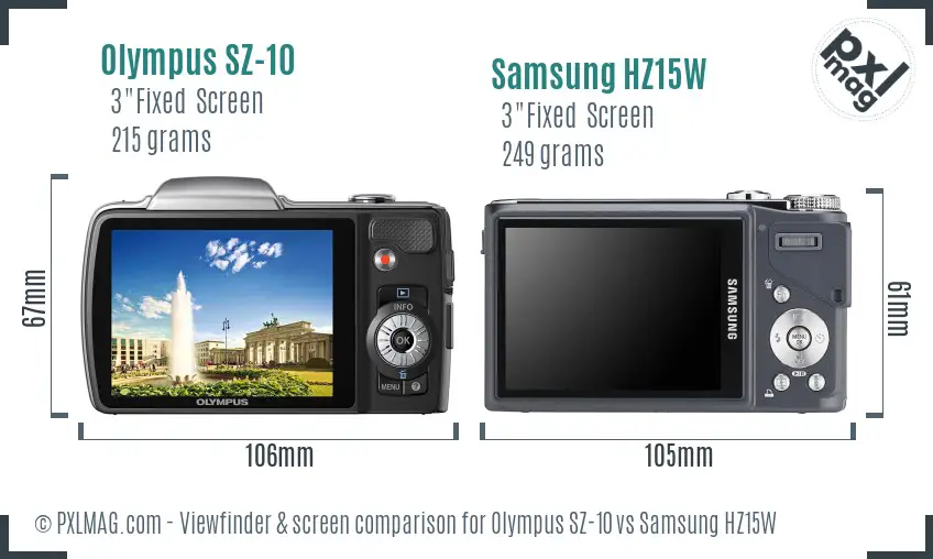 Olympus SZ-10 vs Samsung HZ15W Screen and Viewfinder comparison