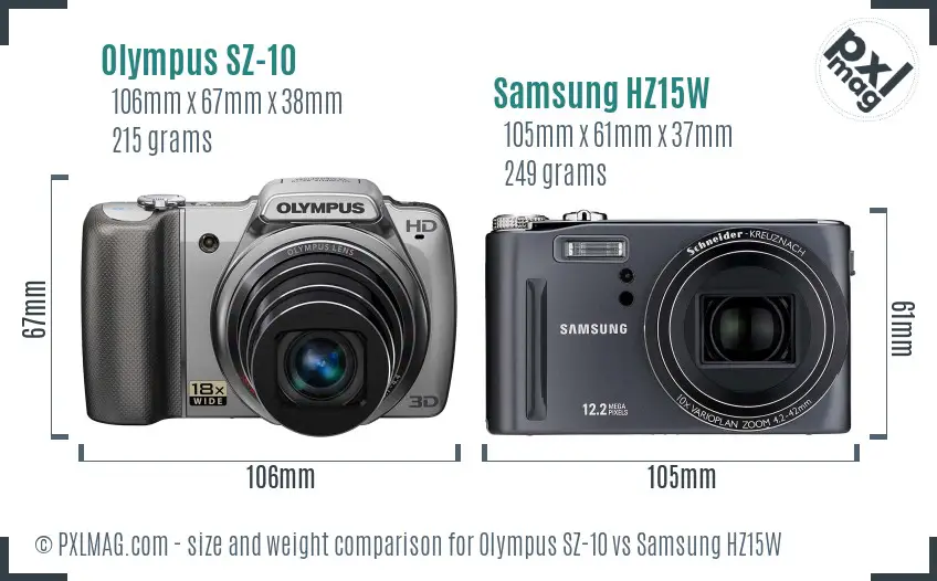 Olympus SZ-10 vs Samsung HZ15W size comparison