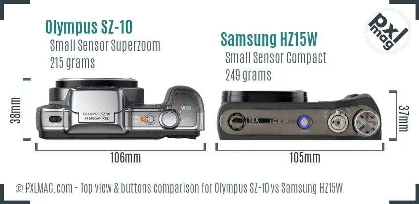 Olympus SZ-10 vs Samsung HZ15W top view buttons comparison
