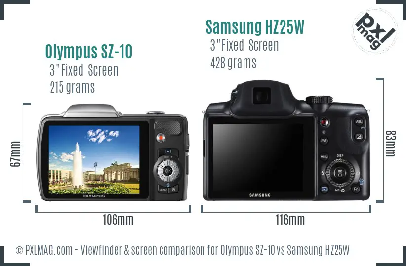 Olympus SZ-10 vs Samsung HZ25W Screen and Viewfinder comparison