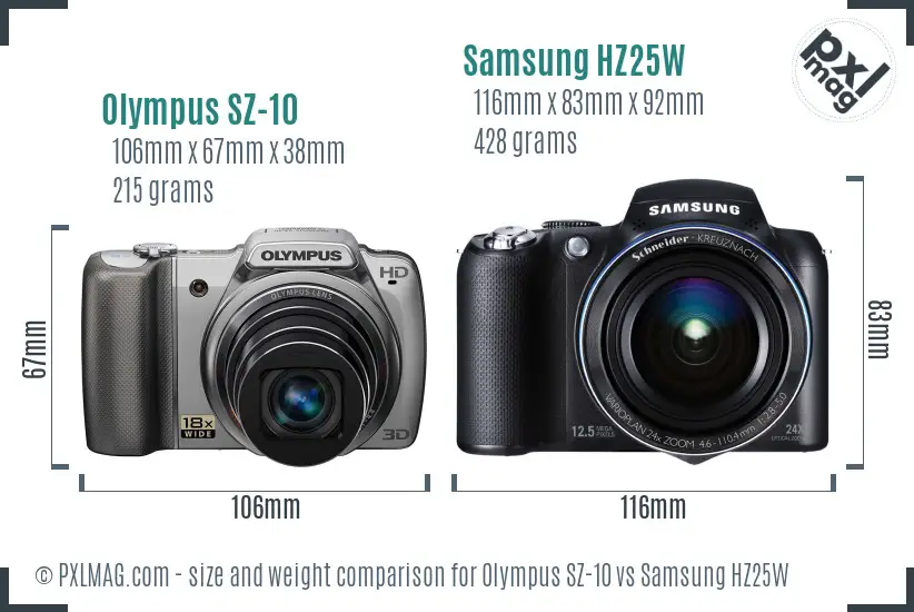 Olympus SZ-10 vs Samsung HZ25W size comparison