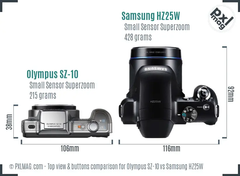 Olympus SZ-10 vs Samsung HZ25W top view buttons comparison