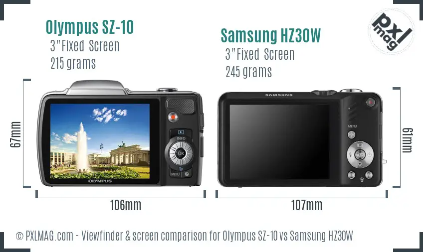Olympus SZ-10 vs Samsung HZ30W Screen and Viewfinder comparison