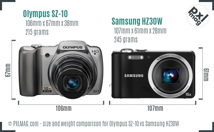 Olympus SZ-10 vs Samsung HZ30W size comparison