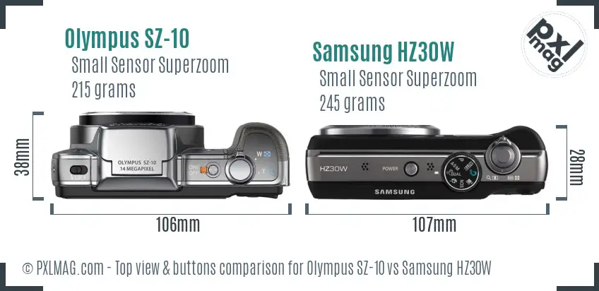 Olympus SZ-10 vs Samsung HZ30W top view buttons comparison