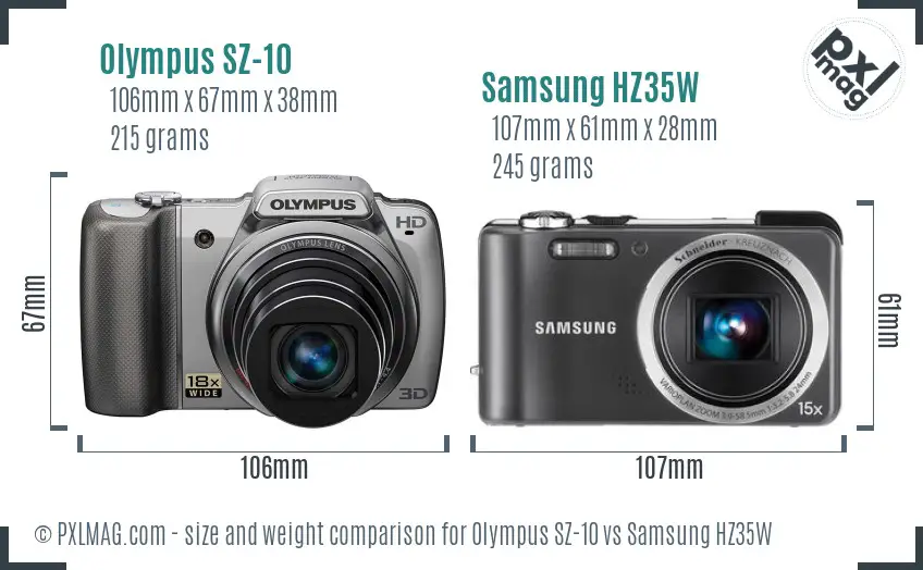 Olympus SZ-10 vs Samsung HZ35W size comparison Olympus SZ-10 vs Samsung HZ35W size comparison