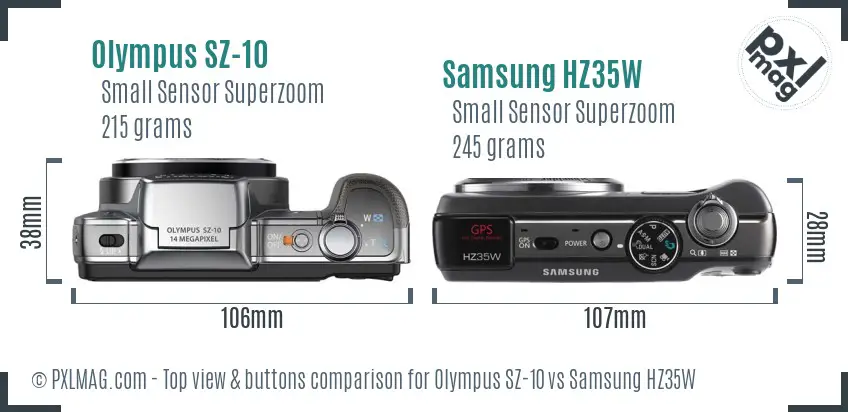 Olympus SZ-10 vs Samsung HZ35W top view buttons comparison Olympus SZ-10 vs Samsung HZ35W top view buttons comparison
