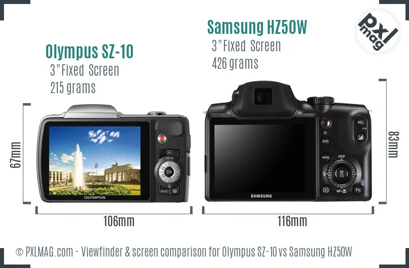 Olympus SZ-10 vs Samsung HZ50W Screen and Viewfinder comparison Olympus SZ-10 vs Samsung HZ50W Screen and Viewfinder comparison