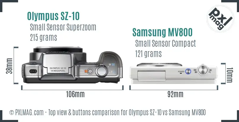 Olympus SZ-10 vs Samsung MV800 top view buttons comparison Olympus SZ-10 vs Samsung MV800 top view buttons comparison