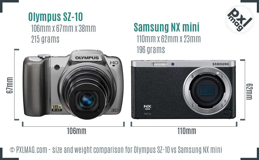 Olympus SZ-10 vs Samsung NX mini size comparison Olympus SZ-10 vs Samsung NX mini size comparison
