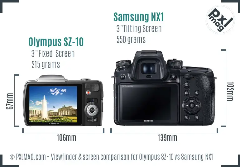 Olympus SZ-10 vs Samsung NX1 Screen and Viewfinder comparison