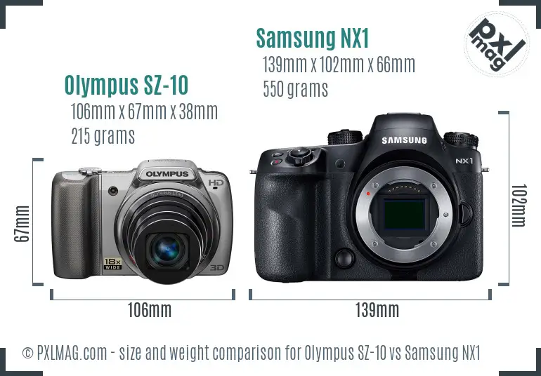 Olympus SZ-10 vs Samsung NX1 size comparison