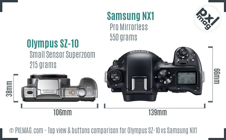 Olympus SZ-10 vs Samsung NX1 top view buttons comparison