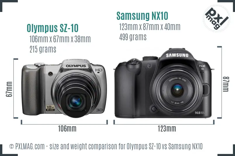 Olympus SZ-10 vs Samsung NX10 size comparison Olympus SZ-10 vs Samsung NX10 size comparison