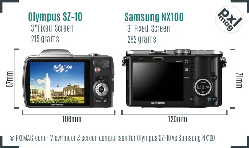 Olympus SZ-10 vs Samsung NX100 Screen and Viewfinder comparison