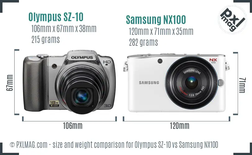 Olympus SZ-10 vs Samsung NX100 size comparison