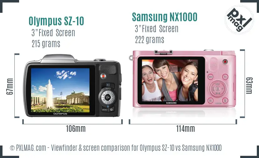 Olympus SZ-10 vs Samsung NX1000 Screen and Viewfinder comparison