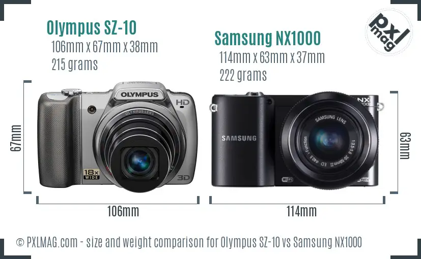 Olympus SZ-10 vs Samsung NX1000 size comparison