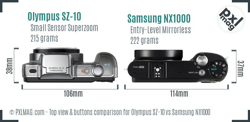 Olympus SZ-10 vs Samsung NX1000 top view buttons comparison