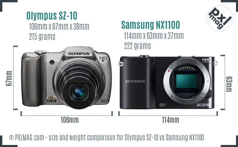 Olympus SZ-10 vs Samsung NX1100 size comparison Olympus SZ-10 vs Samsung NX1100 size comparison