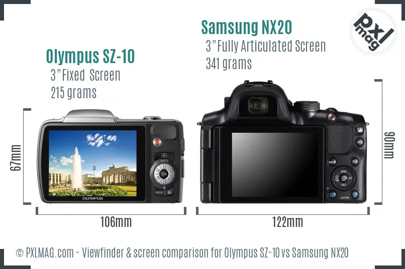 Olympus SZ-10 vs Samsung NX20 Screen and Viewfinder comparison